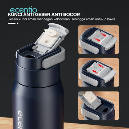 ecentio tumbler Stainless Vacuum 600ml Portable Termos Gagang Tersembunyi Botol minum besar