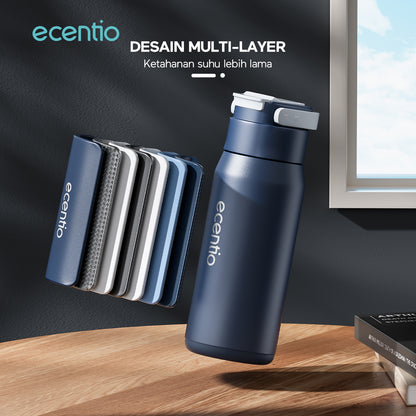 ecentio tumbler Stainless Vacuum 600ml Portable Termos Gagang Tersembunyi Botol minum besar