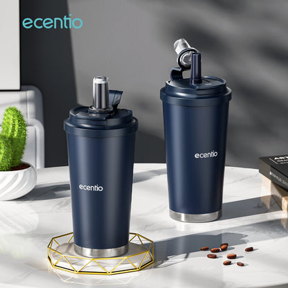 【New Launch】ecentio tumbler minum premium 580ml dan sedotan tahan dingin 26 jam botol stainless steel 304 portable