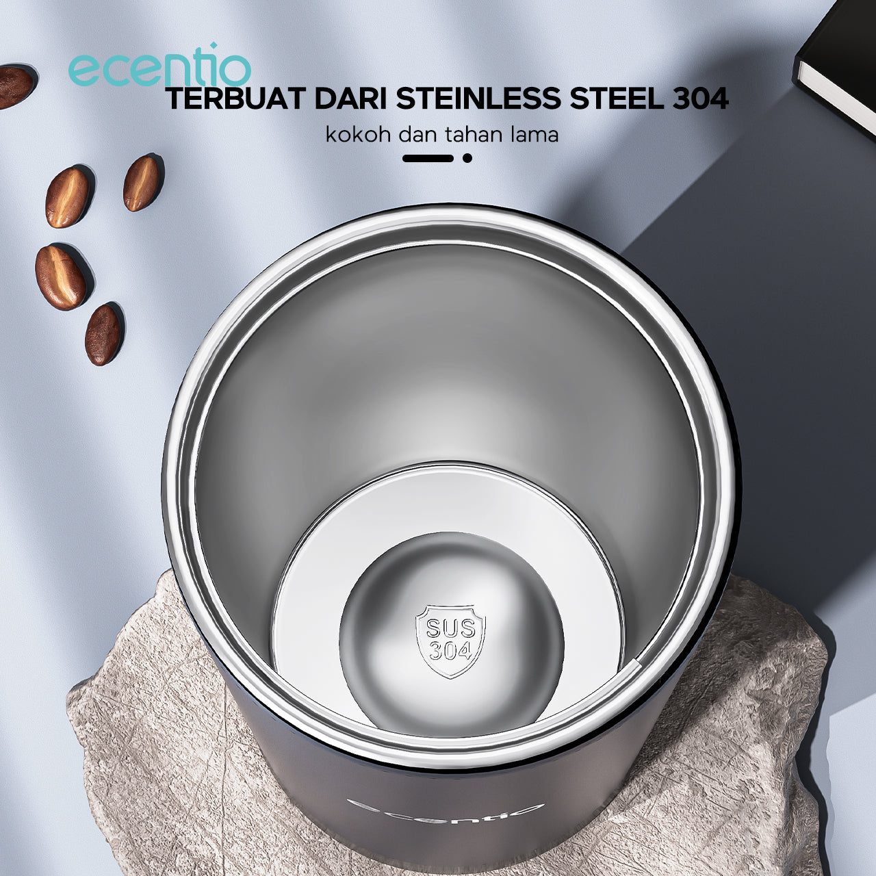 【New Launch】ecentio tumbler minum premium 580ml dan sedotan tahan dingin 26 jam botol stainless steel 304 portable