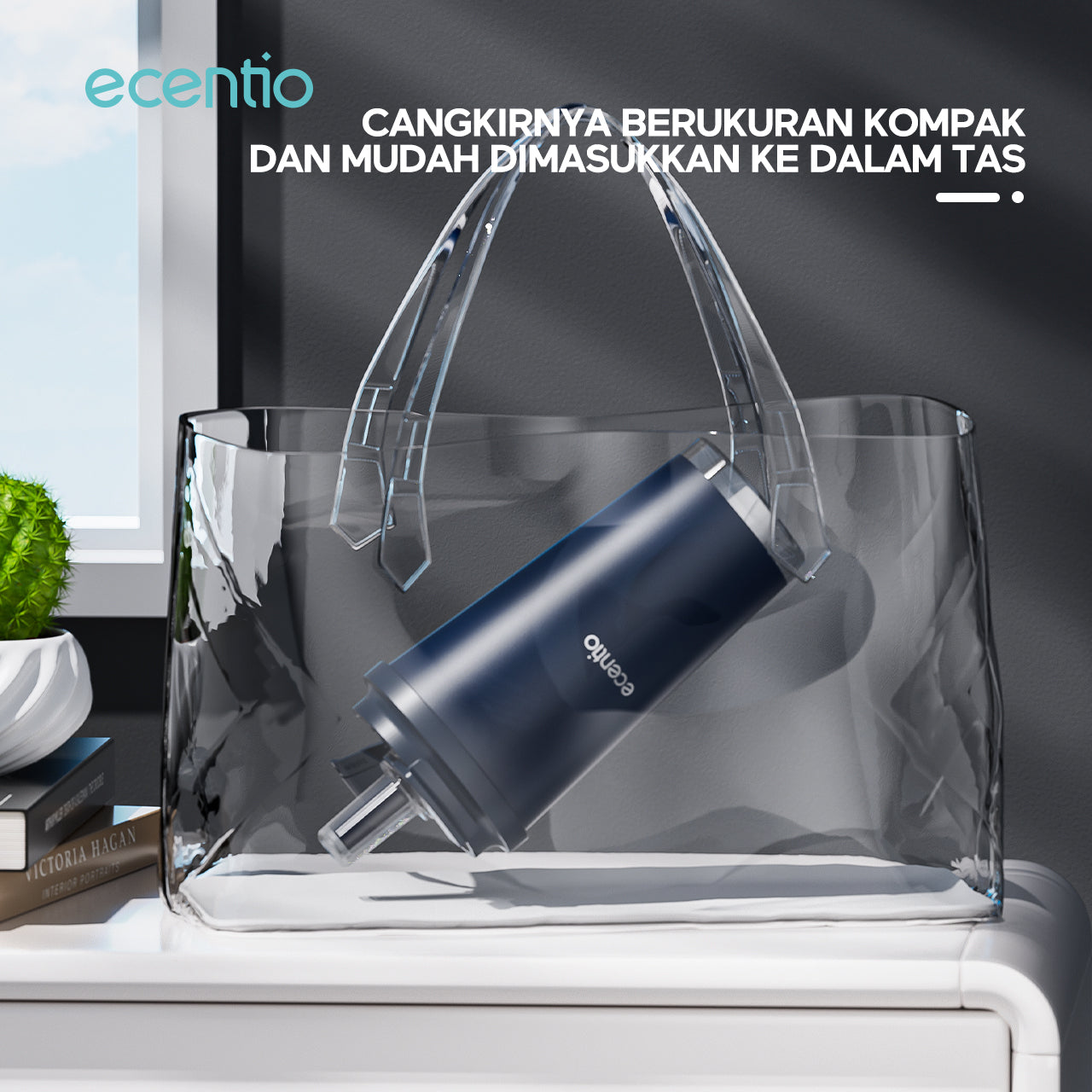 【New Launch】ecentio tumbler minum premium 580ml dan sedotan tahan dingin 26 jam botol stainless steel 304 portable