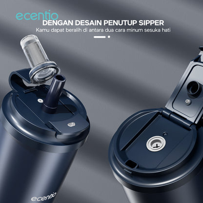 【New Launch】ecentio tumbler minum premium 580ml dan sedotan tahan dingin 26 jam botol stainless steel 304 portable