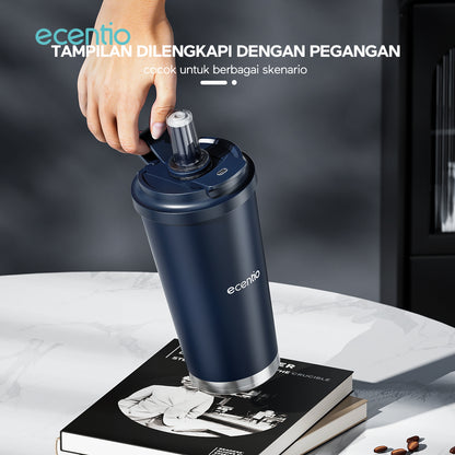 【New Launch】ecentio tumbler minum premium 580ml dan sedotan tahan dingin 26 jam botol stainless steel 304 portable