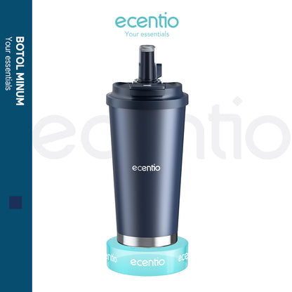 【New Launch】ecentio tumbler minum premium 580ml dan sedotan tahan dingin 26 jam botol stainless steel 304 portable