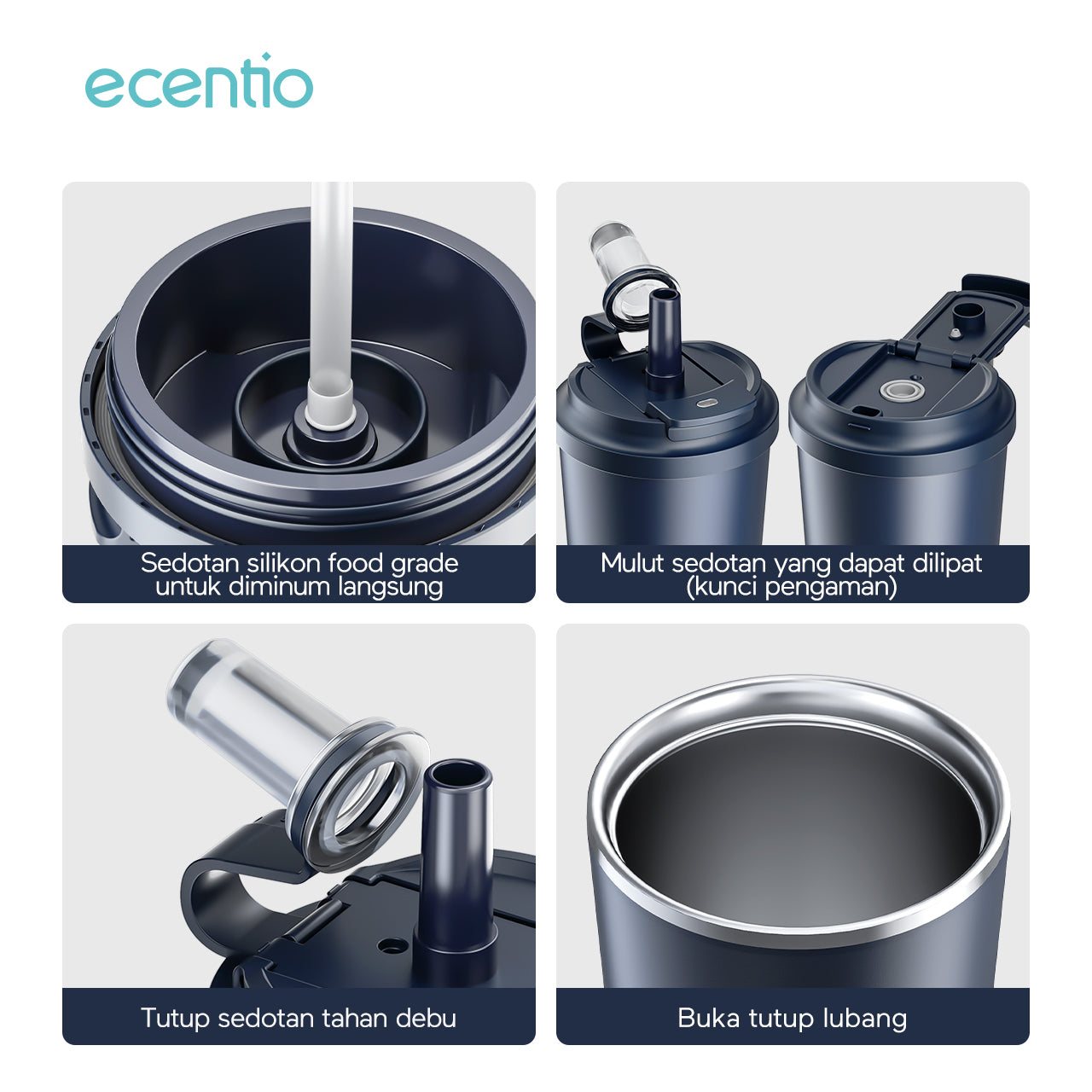 【New Launch】ecentio tumbler minum premium 580ml dan sedotan tahan dingin 26 jam botol stainless steel 304 portable