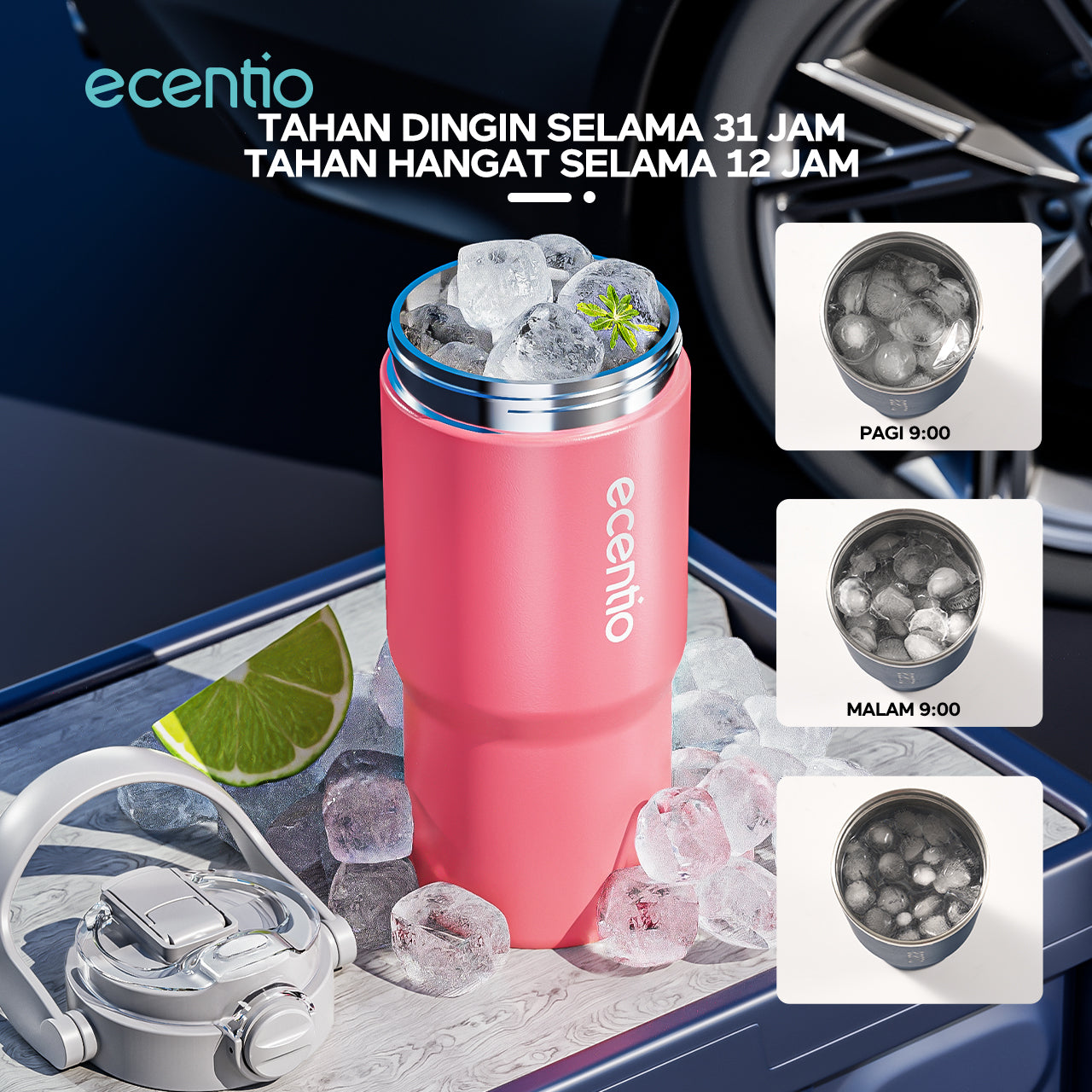 【GRAND LAUNCH】ecentio tumbler Stainless Vacuum 750ml Portable Tutup yang mudah dibuka  Thermos Botol minum besar