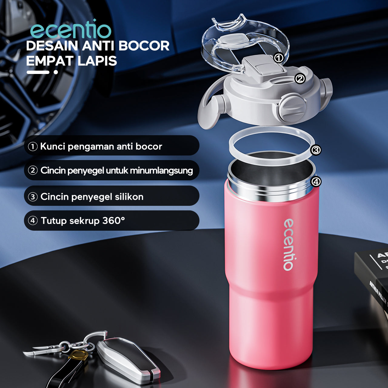 【GRAND LAUNCH】ecentio tumbler Stainless Vacuum 750ml Portable Tutup yang mudah dibuka  Thermos Botol minum besar