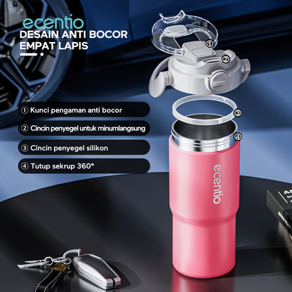 【GRAND LAUNCH】ecentio tumbler Stainless Vacuum 750ml Portable Tutup yang mudah dibuka  Thermos Botol minum besar