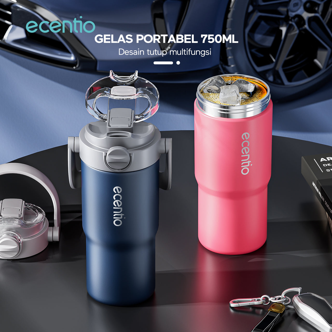 【GRAND LAUNCH】ecentio tumbler Stainless Vacuum 750ml Portable Tutup yang mudah dibuka  Thermos Botol minum besar