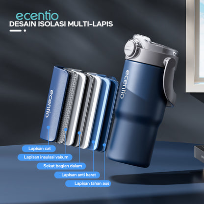 【GRAND LAUNCH】ecentio tumbler Stainless Vacuum 750ml Portable Tutup yang mudah dibuka  Thermos Botol minum besar