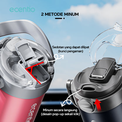 【GRAND LAUNCH】ecentio tumbler Stainless Vacuum 750ml Portable Tutup yang mudah dibuka  Thermos Botol minum besar