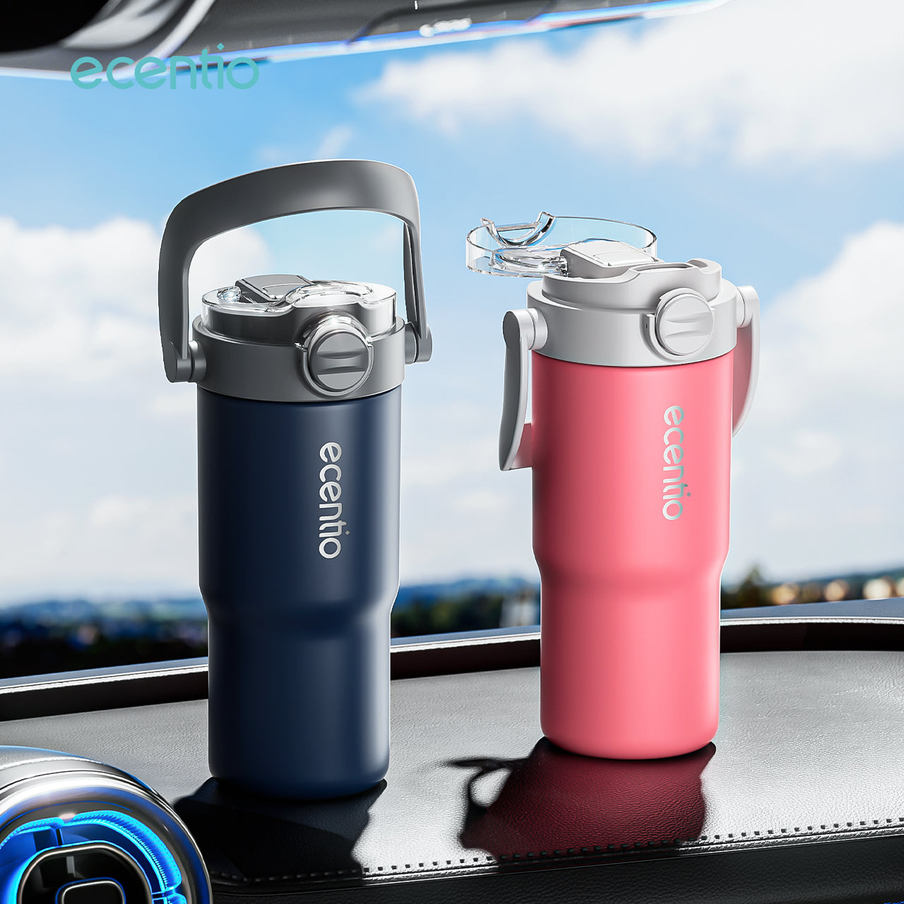 【GRAND LAUNCH】ecentio tumbler Stainless Vacuum 750ml Portable Tutup yang mudah dibuka  Thermos Botol minum besar