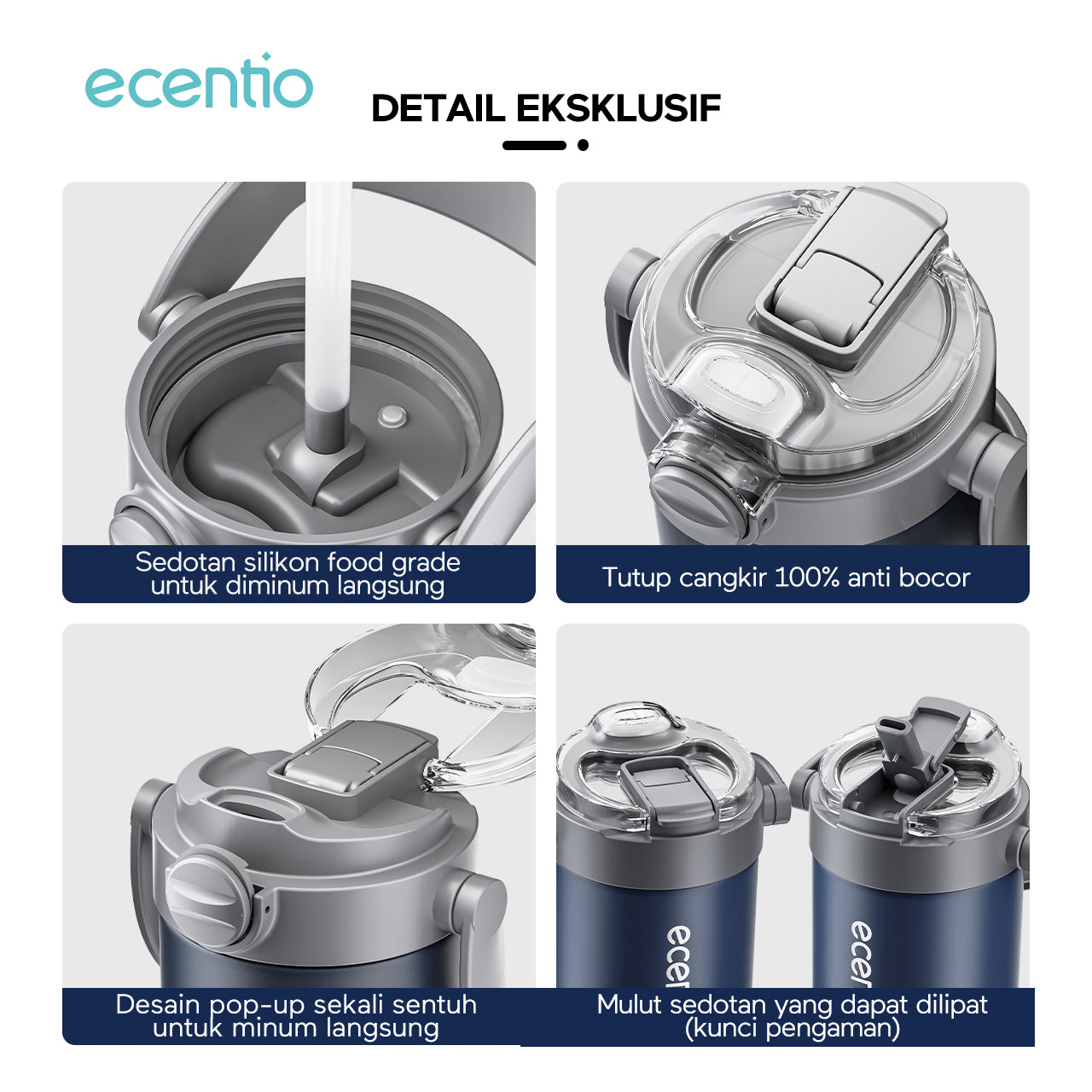 【GRAND LAUNCH】ecentio tumbler Stainless Vacuum 750ml Portable Tutup yang mudah dibuka  Thermos Botol minum besar