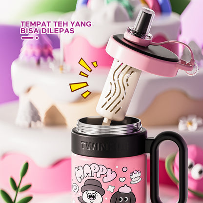 【New Launch】ecentio tumbler minum stainless 900ml botol minum lucu aesthetic besar exclusive disgn tutup sedotan tahan debu