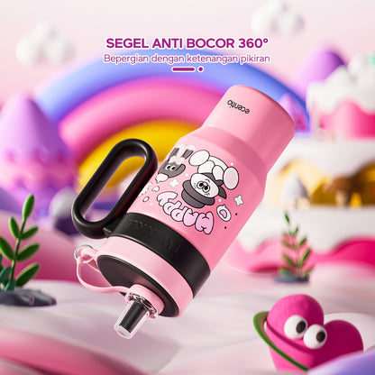 【New Launch】ecentio tumbler minum stainless 900ml botol minum lucu aesthetic besar exclusive disgn tutup sedotan tahan debu