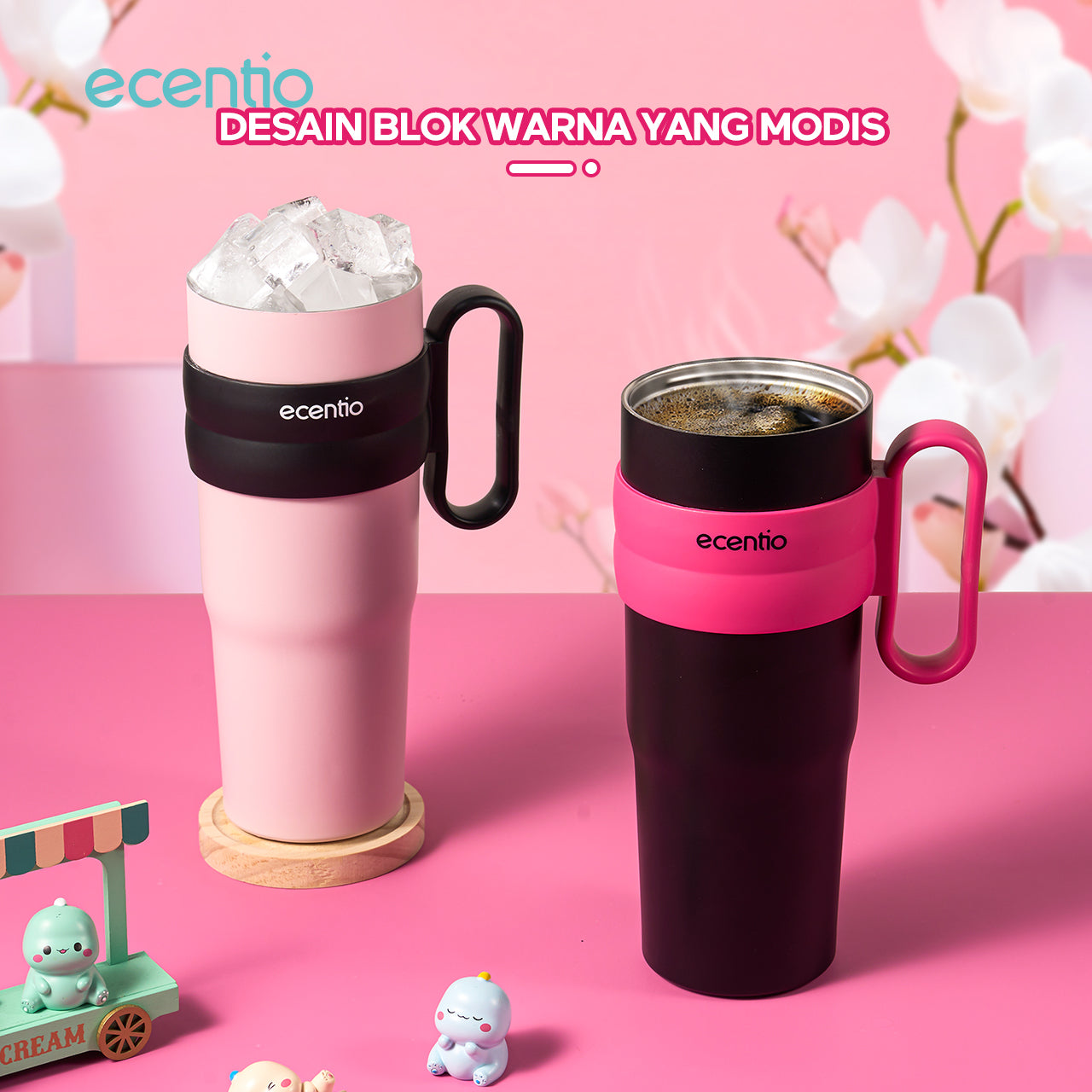 【🌟Pre-Order】ecentio tumbler stainless 1200ml anti bocor tahan panas dingin dengan sedotan & desain cup holder mobil