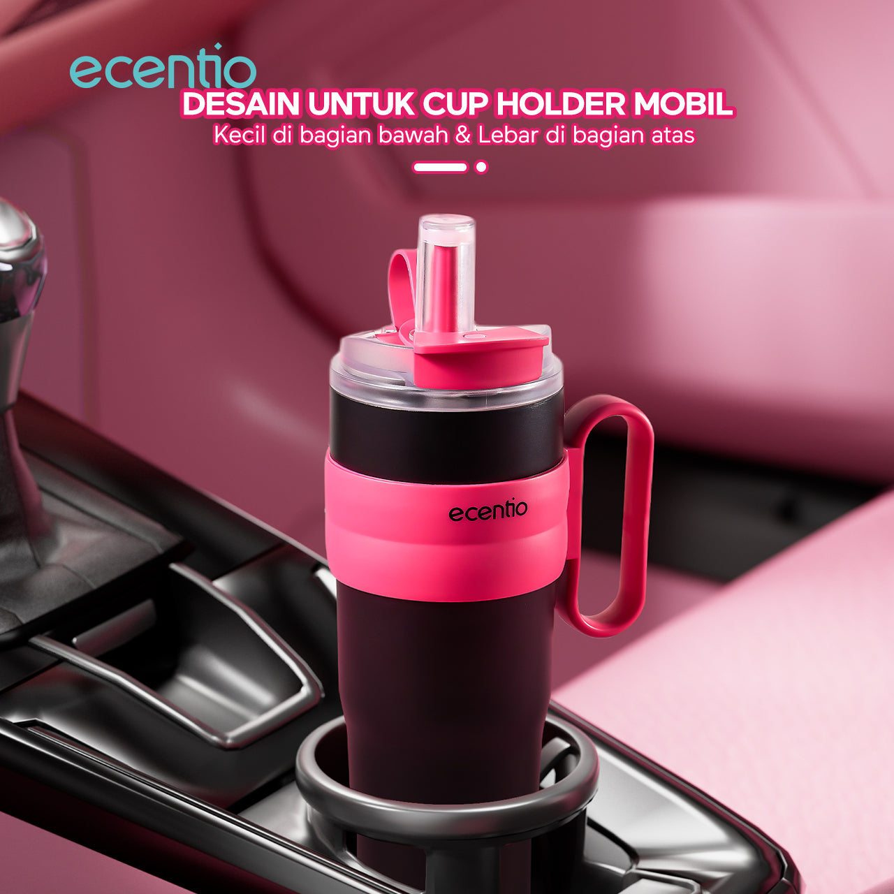 【🌟Pre-Order】ecentio tumbler stainless 1200ml anti bocor tahan panas dingin dengan sedotan & desain cup holder mobil