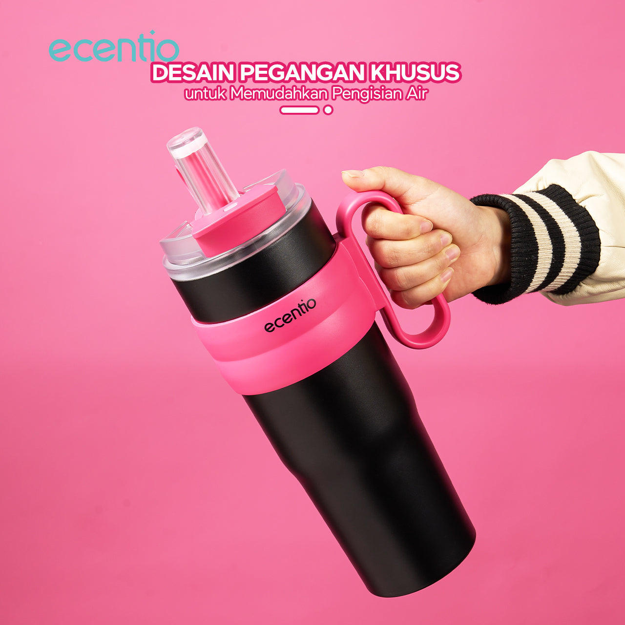 【🌟Pre-Order】ecentio tumbler stainless 1200ml anti bocor tahan panas dingin dengan sedotan & desain cup holder mobil