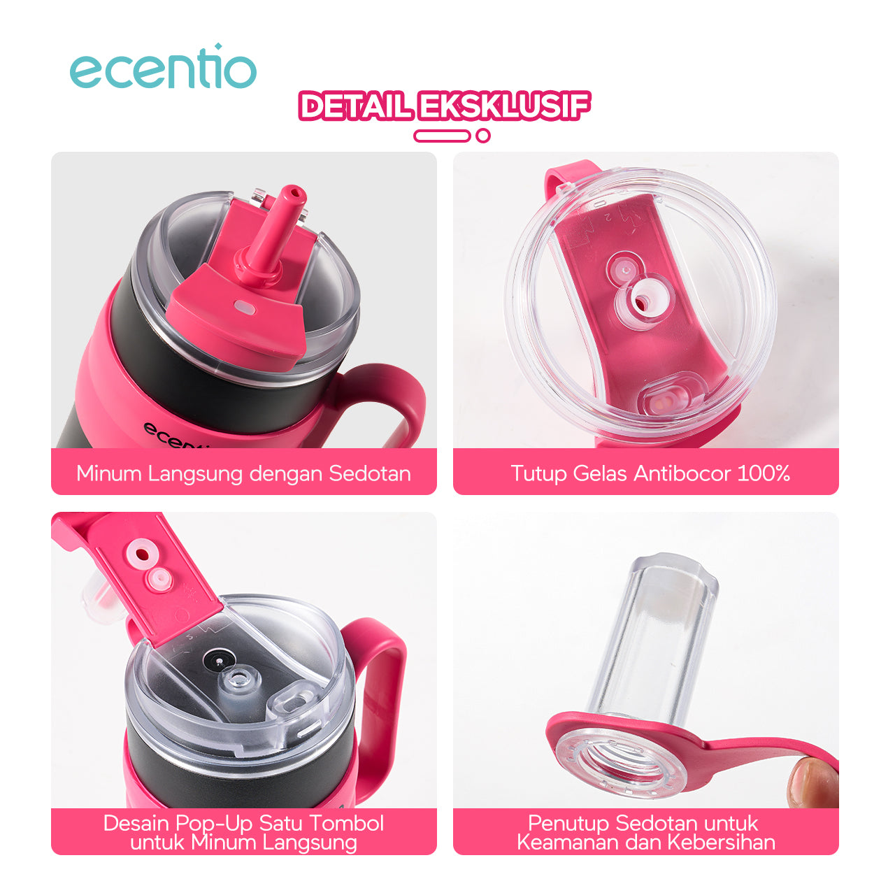 ecentio tumbler stainless 1200ml anti bocor tahan panas dingin dengan sedotan & desain cup holder mobil