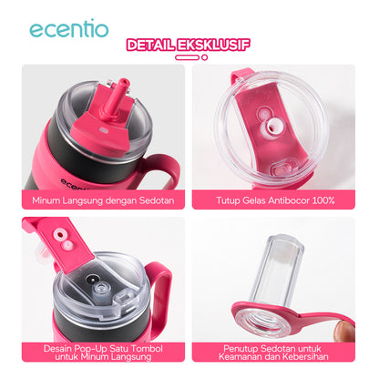 【🌟Pre-Order】ecentio tumbler stainless 1200ml anti bocor tahan panas dingin dengan sedotan & desain cup holder mobil