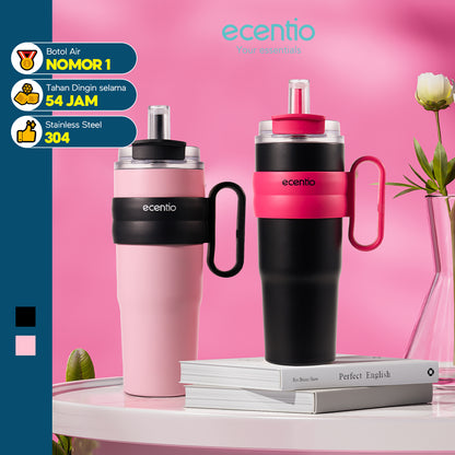 【🌟Pre-Order】ecentio tumbler stainless 1200ml anti bocor tahan panas dingin dengan sedotan & desain cup holder mobil