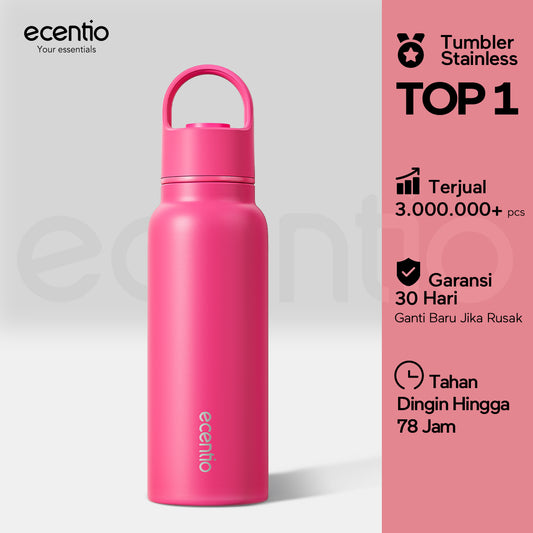 ecentio Botol Termos Outdoor 650ml — Satu Tangan, Siap Minum! (Pink Edition)