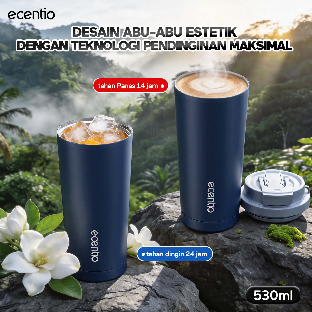 [Easego Rainforest Mist Series] ecentio Tumbler Premium Stainless Vacuum 530ml/800ml/1000ml Outdoor Portable aesthetic Thermos Botol Minum Tahan Dingin 48 Jam Tahan Panas 22 Jam Anti Bocor