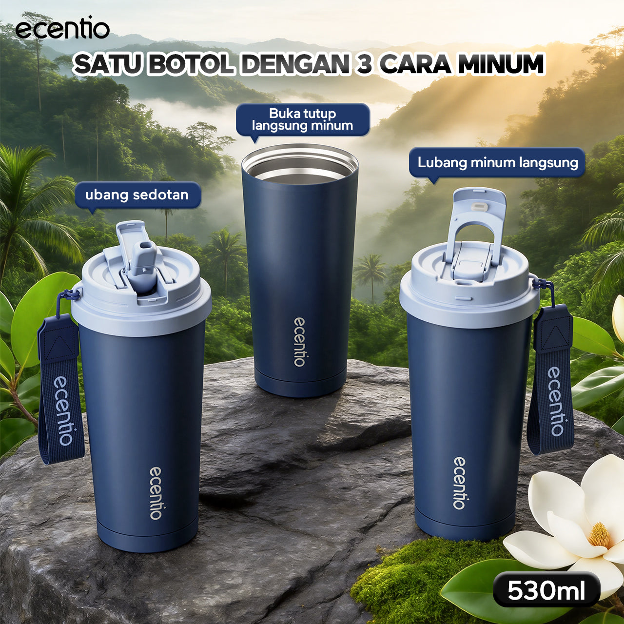 [Easego Rainforest Mist Series] ecentio Tumbler Premium Stainless Vacuum 530ml/800ml/1000ml Outdoor Portable aesthetic Thermos Botol Minum Tahan Dingin 48 Jam Tahan Panas 22 Jam Anti Bocor
