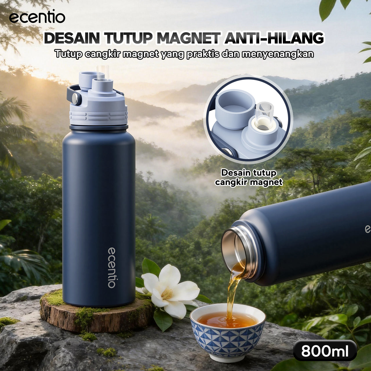 [Easego Rainforest Mist Series] ecentio Tumbler Premium Stainless Vacuum 530ml/800ml/1000ml Outdoor Portable aesthetic Thermos Botol Minum Tahan Dingin 48 Jam Tahan Panas 22 Jam Anti Bocor