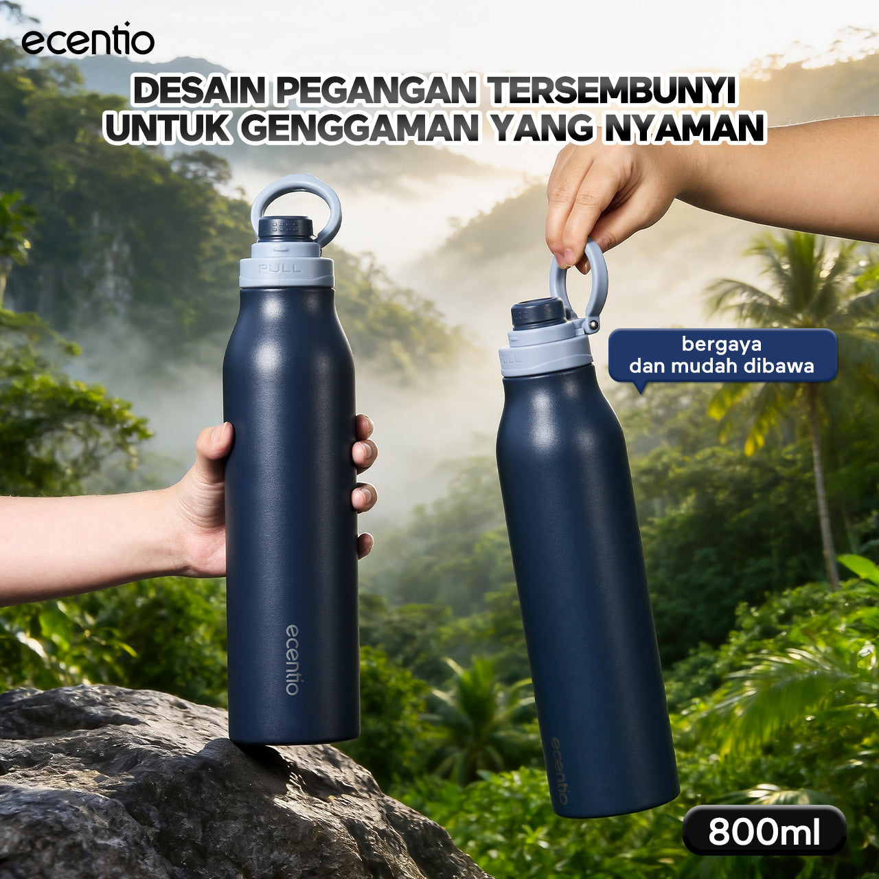 [Easego Rainforest Mist Series] ecentio Tumbler Premium Stainless Vacuum 530ml/800ml/1000ml Outdoor Portable aesthetic Thermos Botol Minum Tahan Dingin 48 Jam Tahan Panas 22 Jam Anti Bocor