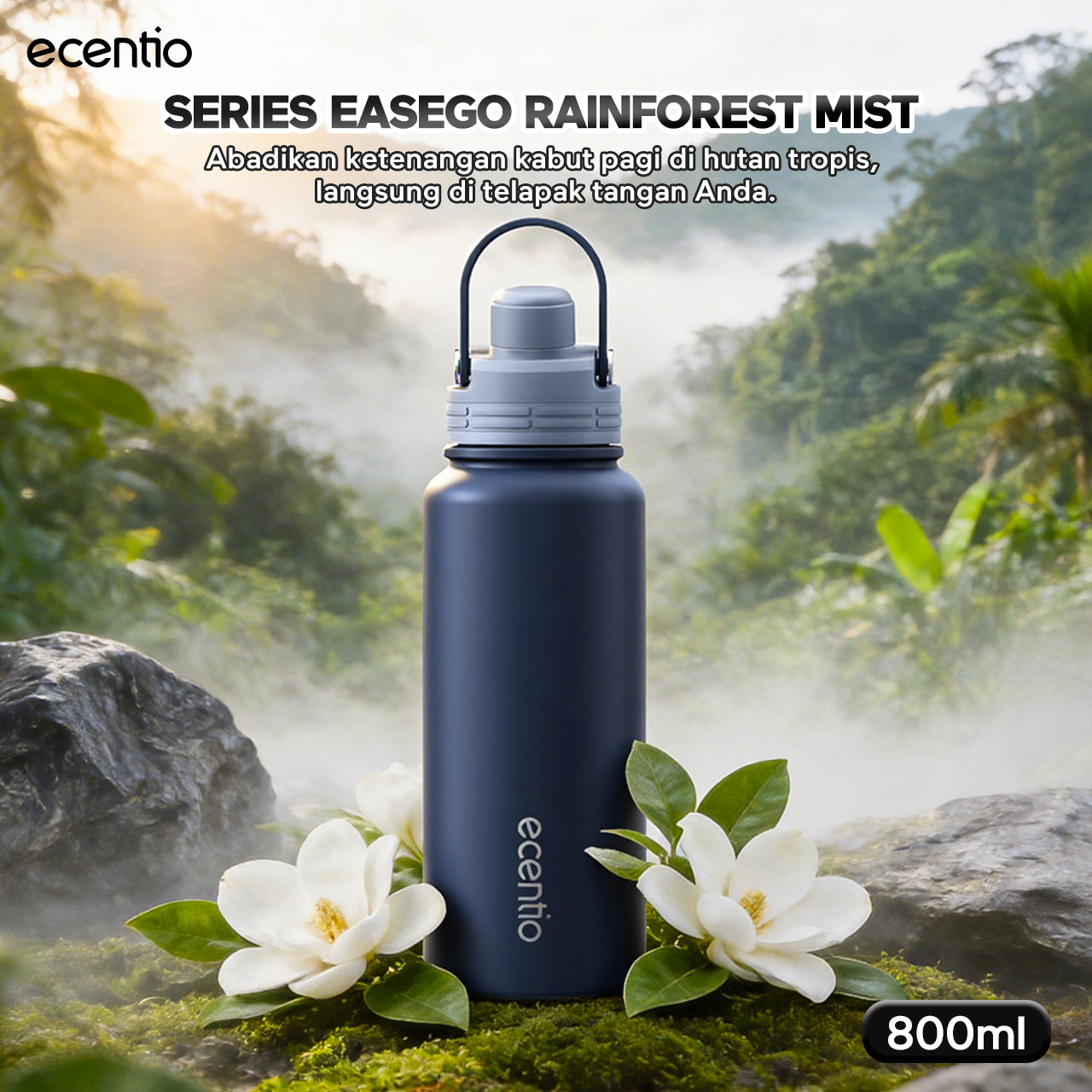 [Easego Rainforest Mist Series] ecentio Tumbler Premium Stainless Vacuum 530ml/800ml/1000ml Outdoor Portable aesthetic Thermos Botol Minum Tahan Dingin 48 Jam Tahan Panas 22 Jam Anti Bocor