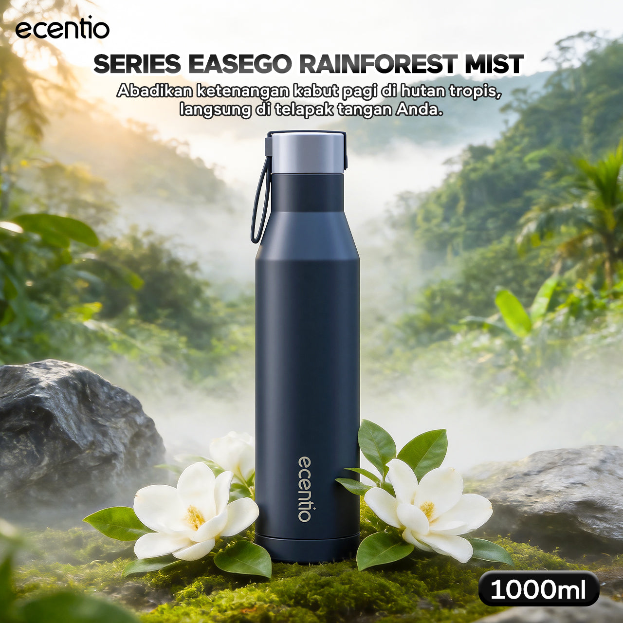 [Easego Rainforest Mist Series] ecentio Tumbler Premium Stainless Vacuum 530ml/800ml/1000ml Outdoor Portable aesthetic Thermos Botol Minum Tahan Dingin 48 Jam Tahan Panas 22 Jam Anti Bocor