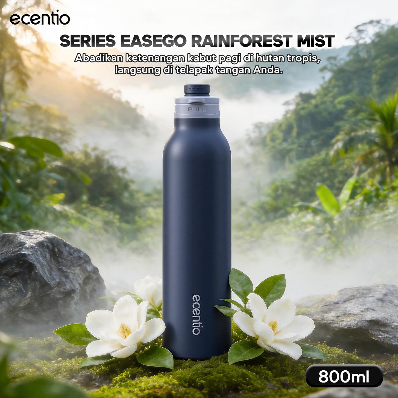 [Easego Rainforest Mist Series] ecentio Tumbler Premium Stainless Vacuum 530ml/800ml/1000ml Outdoor Portable aesthetic Thermos Botol Minum Tahan Dingin 48 Jam Tahan Panas 22 Jam Anti Bocor