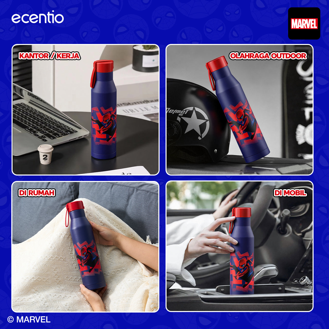 【Disney Spider-Man Series】ecentio Botol Minum Stainless Steel 1000ml | Anti Bocor 360° | Tahan Dingin &amp; Panas