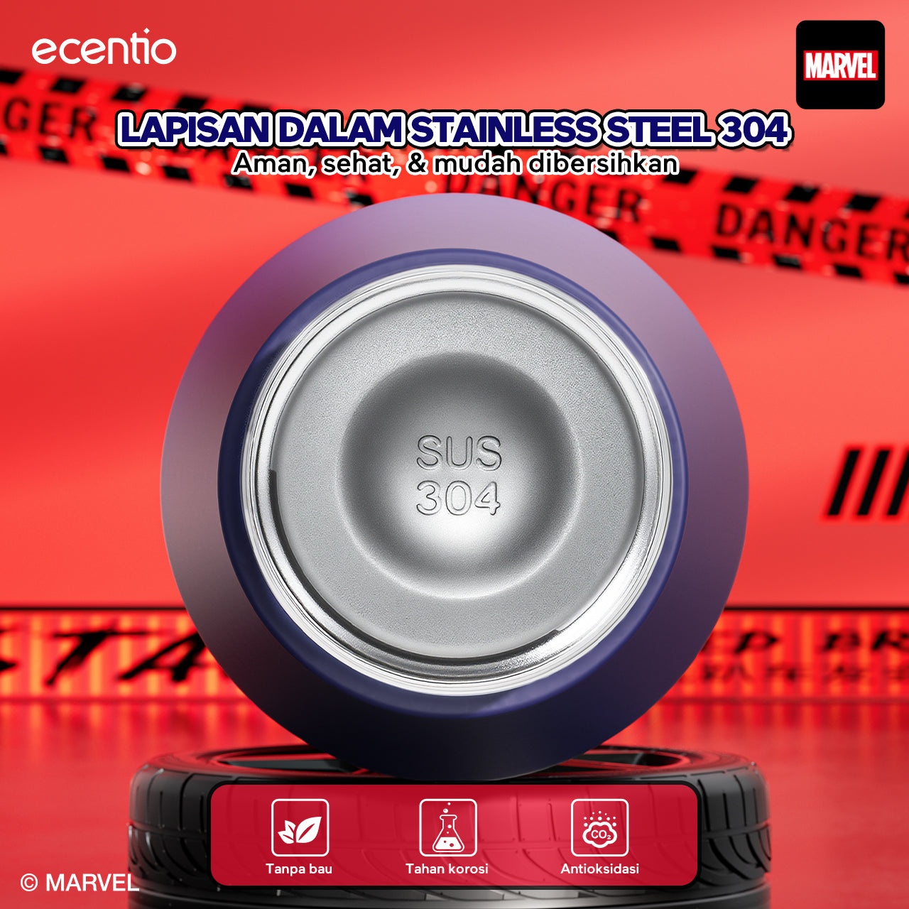 【Disney Spider-Man Series】ecentio Botol Minum Stainless Steel 1000ml | Anti Bocor 360° | Tahan Dingin &amp; Panas