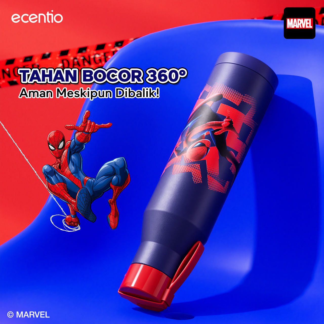 【Disney Spider-Man Series】ecentio Botol Minum Stainless Steel 1000ml | Anti Bocor 360° | Tahan Dingin &amp; Panas
