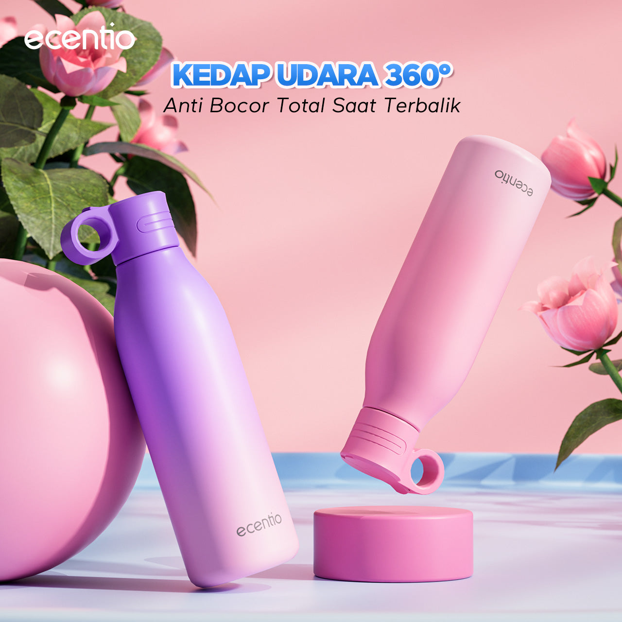 【Outdoor】ecentio outdoor bottle with handle and nozzle aktivitas outdoor tahan dingin 24 jam botol stainless portable tumblr 550ml