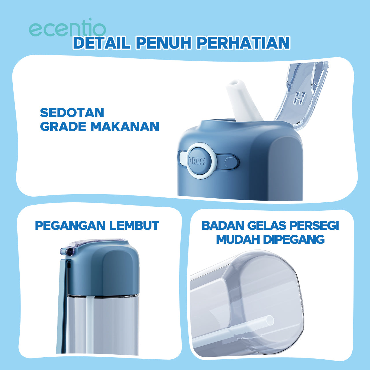 【🌟Pre-Order】ecentio botol minum 550ml Portable Botol air Anak Sport Outdoor Anti Bocor kunci aman tersembunyi Tahan Dingin Panas BPA Free