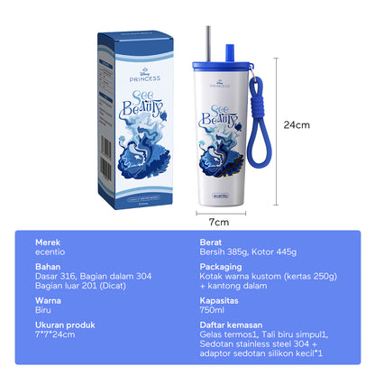 【Disney Mermaid Series】ecentio tumbler Stainless Vacuum 530ml Disney Mermaid Portable Thermos Botol minum besar