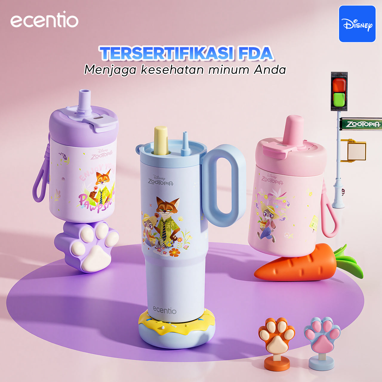 [New Launch] ecentio tumbler stainless 316 Disney Zootopia 750ml / 500ml tahan panas dingin 24 jam botol minum lucu aesthetic portable termos air panas botol minum anak botol minum anak perempuan tumbler anak