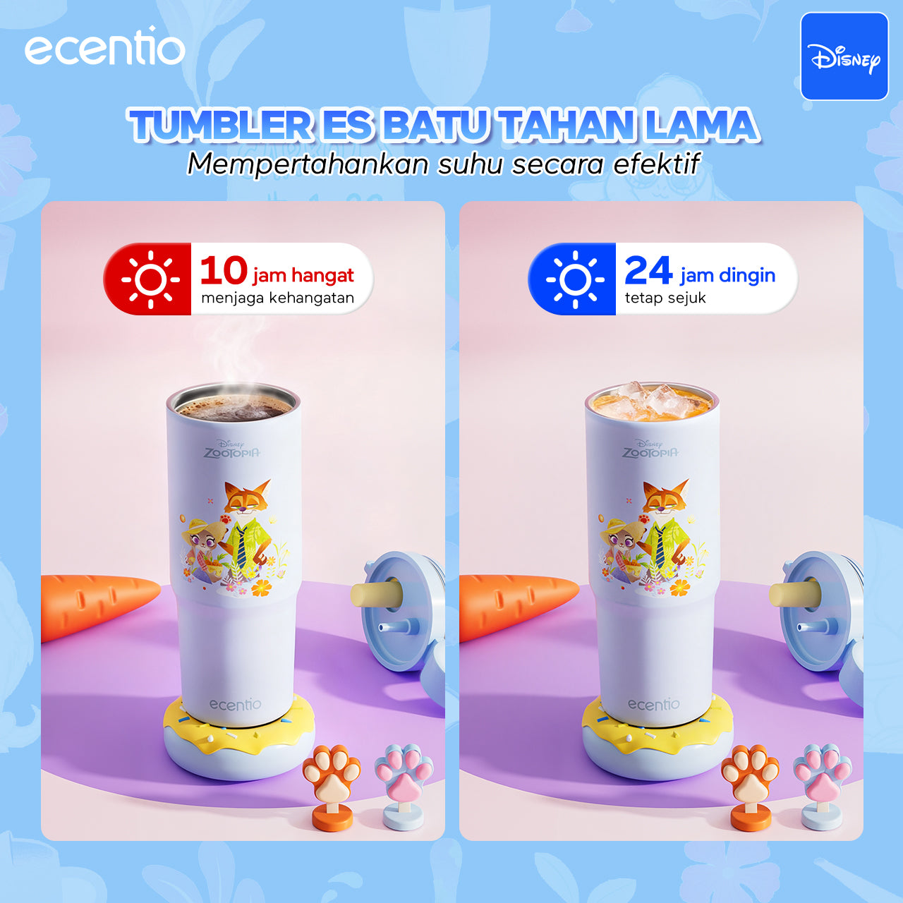 [New Launch] ecentio tumbler stainless 316 Disney Zootopia 750ml / 500ml tahan panas dingin 24 jam botol minum lucu aesthetic portable termos air panas botol minum anak botol minum anak perempuan tumbler anak