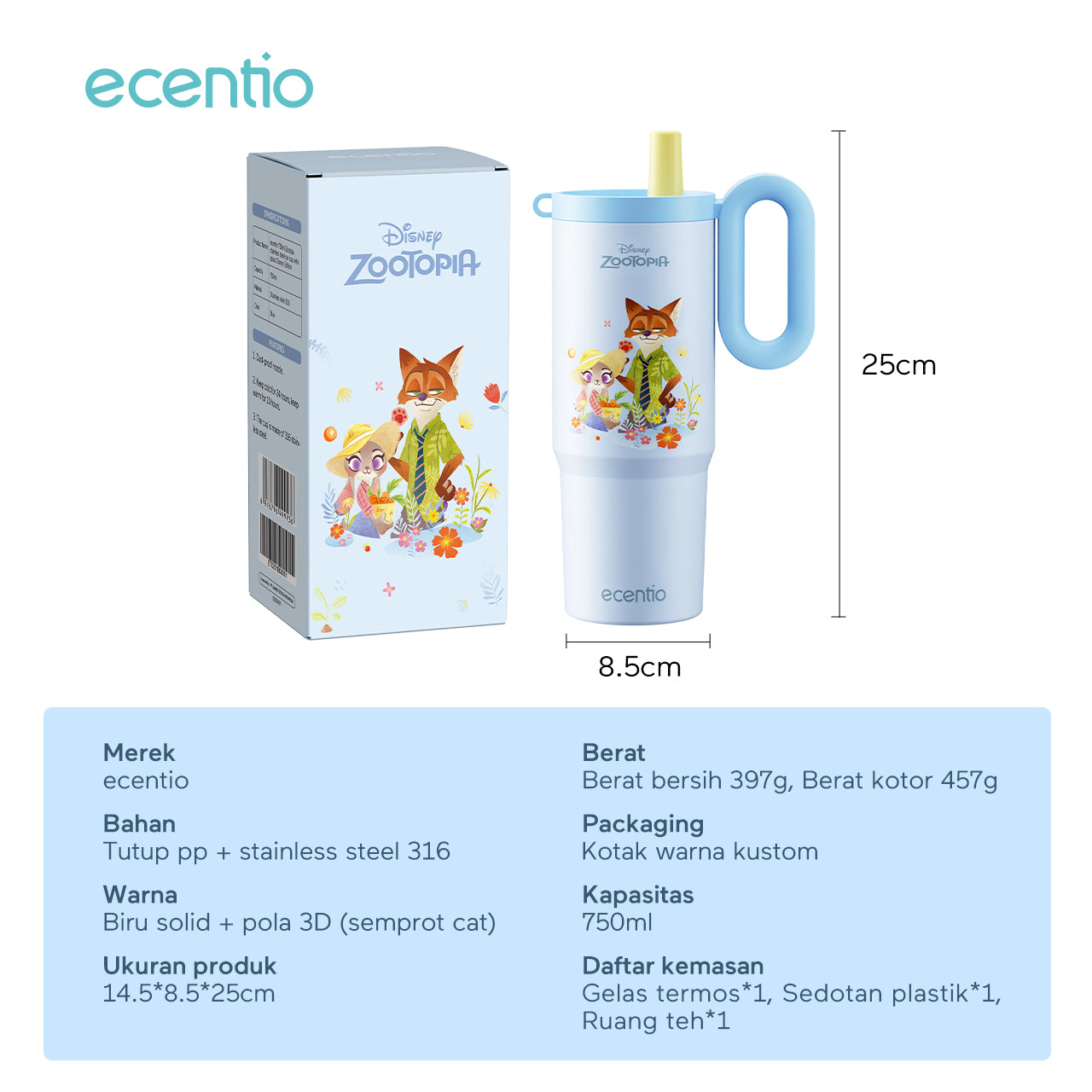 [New Launch] ecentio tumbler stainless 316 Disney Zootopia 750ml / 500ml tahan panas dingin 24 jam botol minum lucu aesthetic portable termos air panas botol minum anak botol minum anak perempuan tumbler anak
