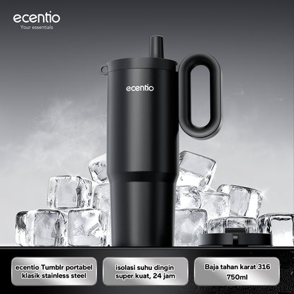 ecentio tumbler Stainless 750ml Portable Thermos Botol minum besar tas tumbler tahan panas dingin 24 jam lucu tumblr aesthetic termos air panas tumbler kopi tumbler sedotan botol minum botol minum sekolahanak laki laki