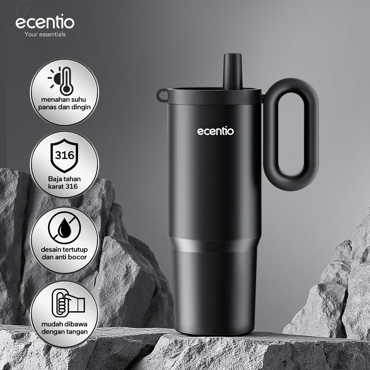 ecentio tumbler Stainless 750ml Portable Thermos Botol minum besar tas tumbler tahan panas dingin 24 jam lucu tumblr aesthetic termos air panas tumbler kopi tumbler sedotan botol minum botol minum sekolahanak laki laki