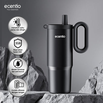 ecentio tumbler Stainless 750ml Portable Thermos Botol minum besar tas tumbler tahan panas dingin 24 jam lucu tumblr aesthetic termos air panas tumbler kopi tumbler sedotan botol minum botol minum sekolahanak laki laki