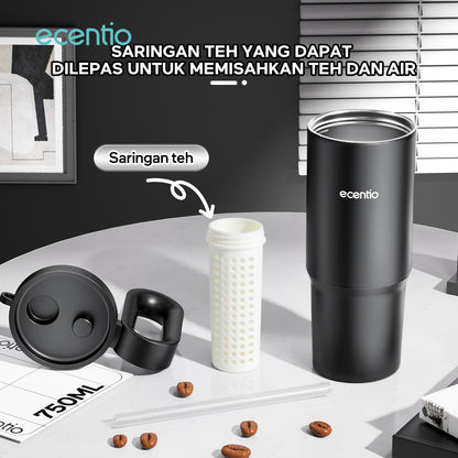 ecentio tumbler Stainless 750ml Portable Thermos Botol minum besar tas tumbler tahan panas dingin 24 jam lucu tumblr aesthetic termos air panas tumbler kopi tumbler sedotan botol minum botol minum sekolahanak laki laki