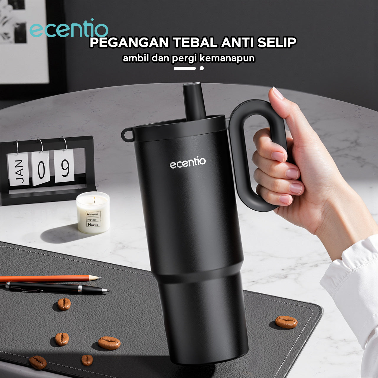 ecentio tumbler Stainless 750ml Portable Thermos Botol minum besar tas tumbler tahan panas dingin 24 jam lucu tumblr aesthetic termos air panas tumbler kopi tumbler sedotan botol minum botol minum sekolahanak laki laki