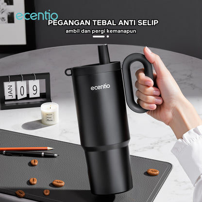 ecentio tumbler Stainless 750ml Portable Thermos Botol minum besar tas tumbler tahan panas dingin 24 jam lucu tumblr aesthetic termos air panas tumbler kopi tumbler sedotan botol minum botol minum sekolahanak laki laki