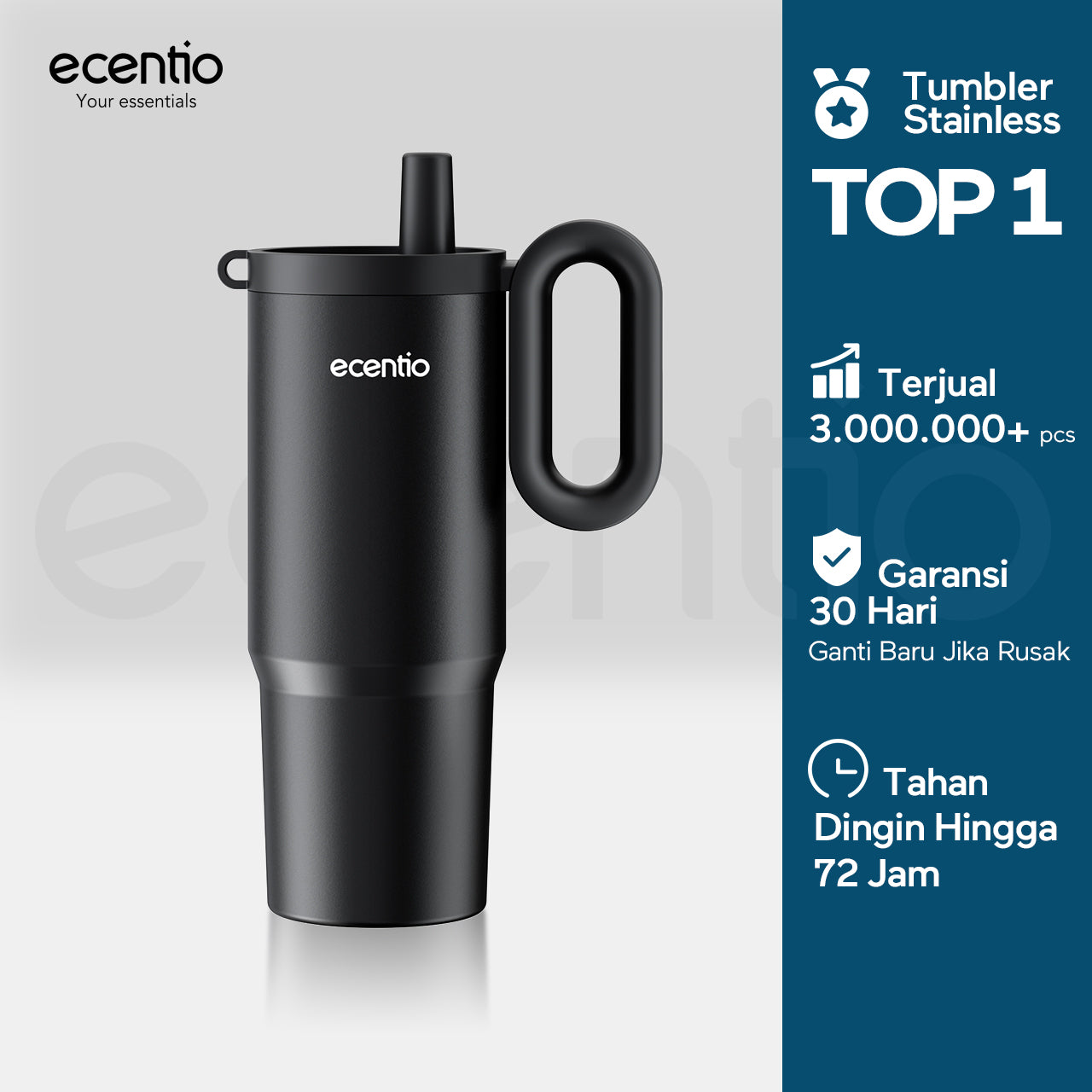 ecentio tumbler Stainless 750ml Portable Thermos Botol minum besar tas tumbler tahan panas dingin 24 jam lucu tumblr aesthetic termos air panas tumbler kopi tumbler sedotan botol minum botol minum sekolahanak laki laki