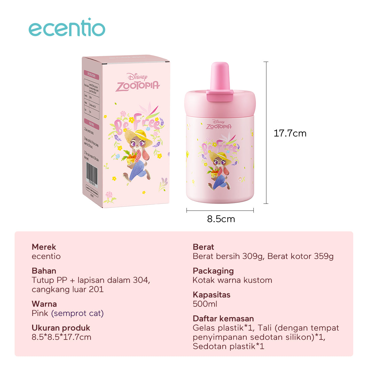 [New Launch] ecentio tumbler stainless 316 Disney Zootopia 750ml / 500ml tahan panas dingin 24 jam botol minum lucu aesthetic portable termos air panas botol minum anak botol minum anak perempuan tumbler anak